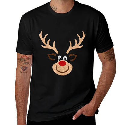 Reindeer Face Deer  Red Nose Brown Christmas  Tagless Design T-Shirt