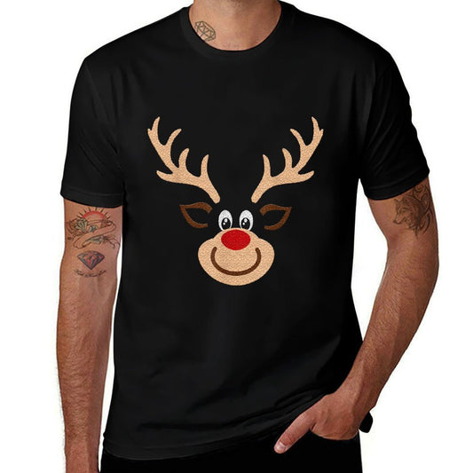 Reindeer Face Deer  Red Nose Brown Christmas  Tagless Design T-Shirt