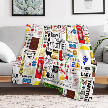 How I Met Your Mother Collage Poster Iconographic - Infographic (White) Durable Throw Blanket