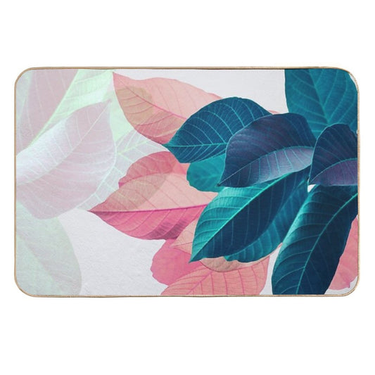 Blue Pink Plant Leaf  Dirt-Trapping Bath Mat