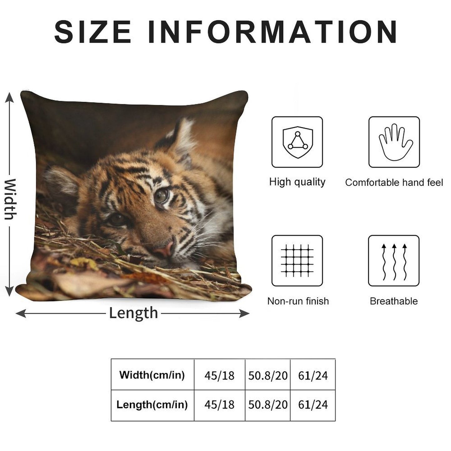 Baby Tiger - Model Soft Short Plush Fabric Throw Pillow