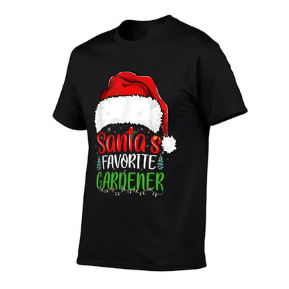 Santas Favorite Gardener Funny Christmas Gardening  Ribbed Collar T-Shirt