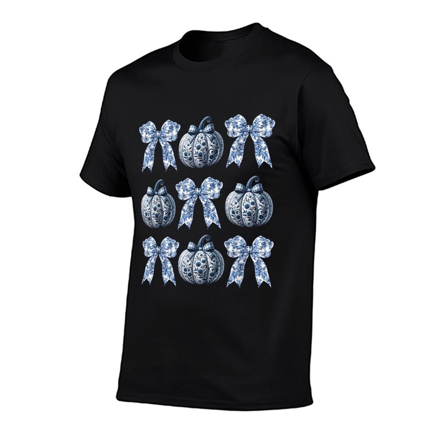 Blue And White Pumpkins Chinoiserie With Bow Fall Halloween  Affordable Price T-Shirt