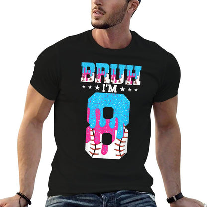 Bruh 8th Birthday Boy Baseball Ice Cream Drip 8 Year Old Boy  Ribbed Collar T-Shirt