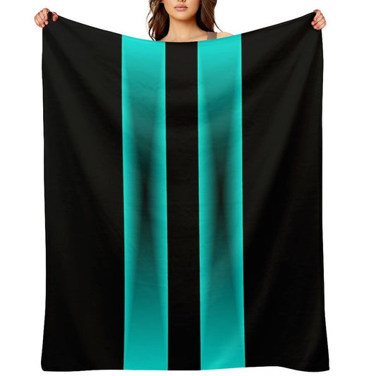 Cyan to Black Fade Stripes with Black Background Durable Throw Blanket