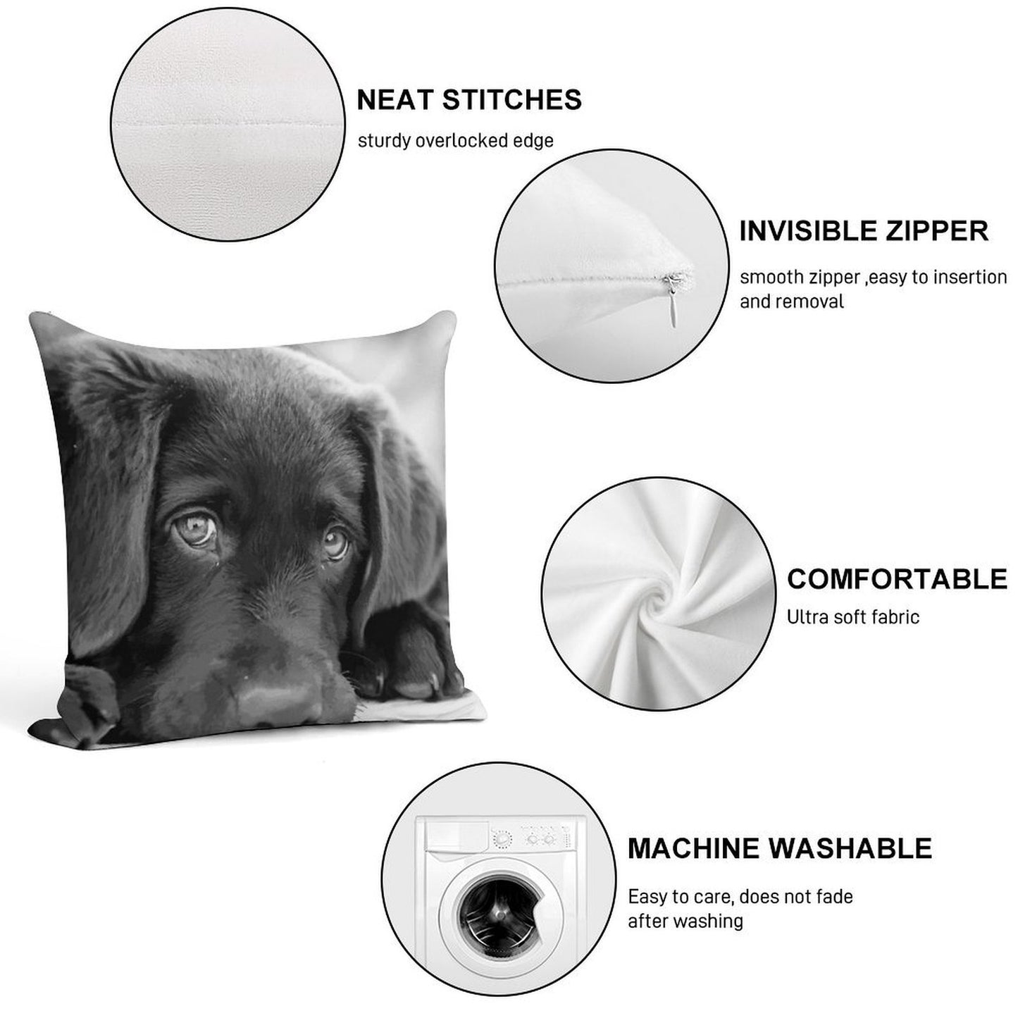 Black Lab Puppy - Chocolate Lab Puppy - Black & White Puppy Soft High-Density Material Throw Pillow