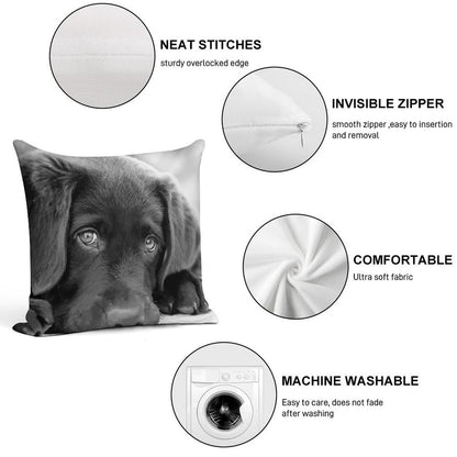 Black Lab Puppy - Chocolate Lab Puppy - Black & White Puppy Soft High-Density Material Throw Pillow
