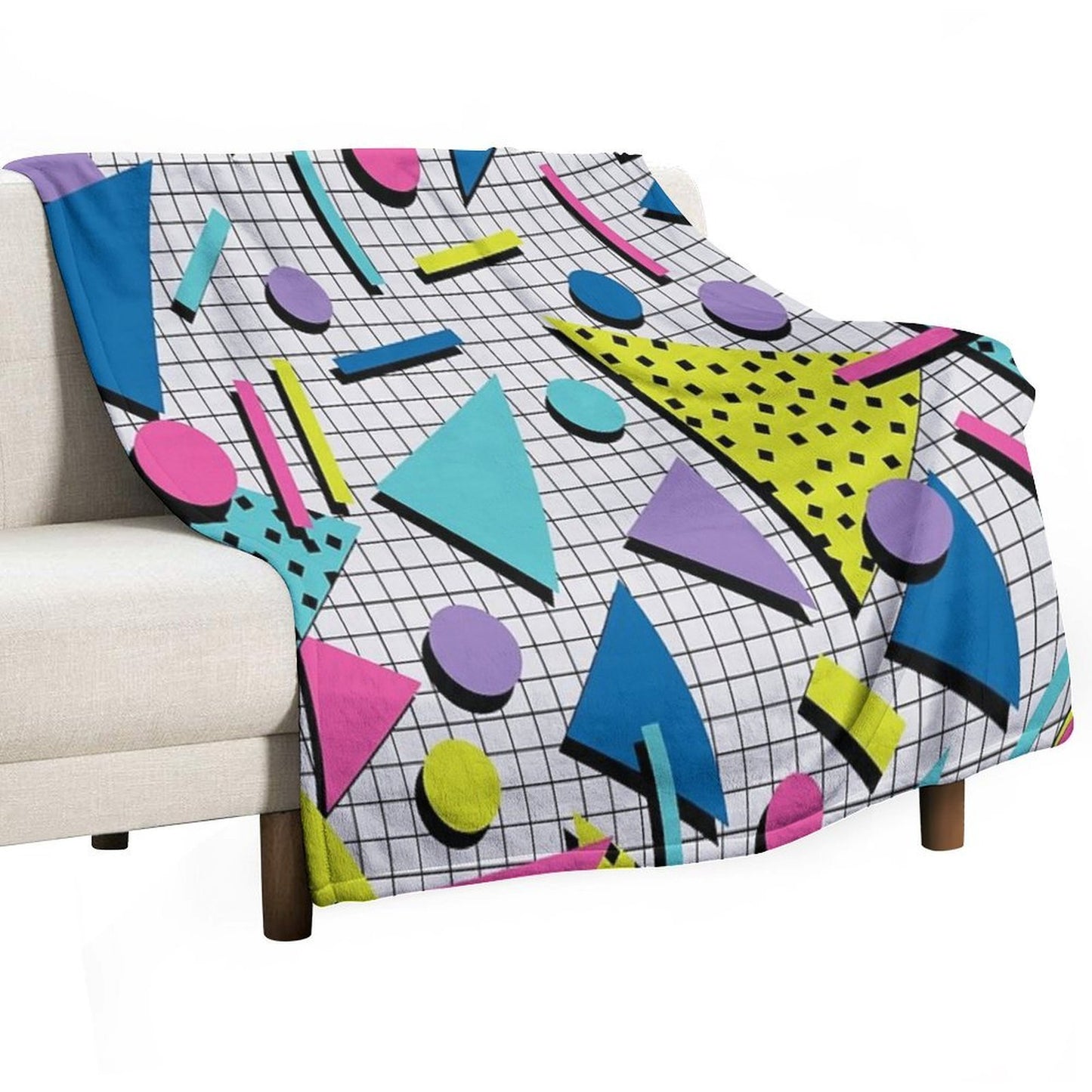 Totally Tubular! Retro 80s Memphis Style Inspired Geometric Print Plush Throw Blanket