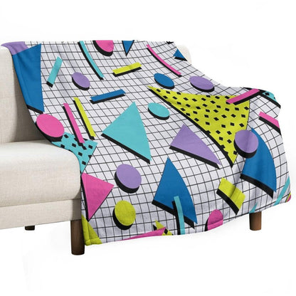 Totally Tubular! Retro 80s Memphis Style Inspired Geometric Print Plush Throw Blanket