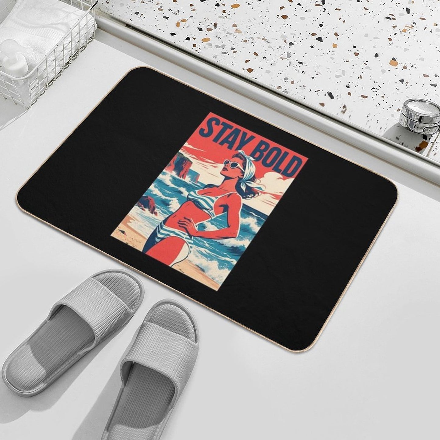 Stay Bold – Retro Beach Woman Hope Propaganda  Pet-Safe Bath Mat