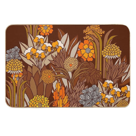 70s Retro Floral Garden, Hippie, Boho  Repositionable Bath Mat