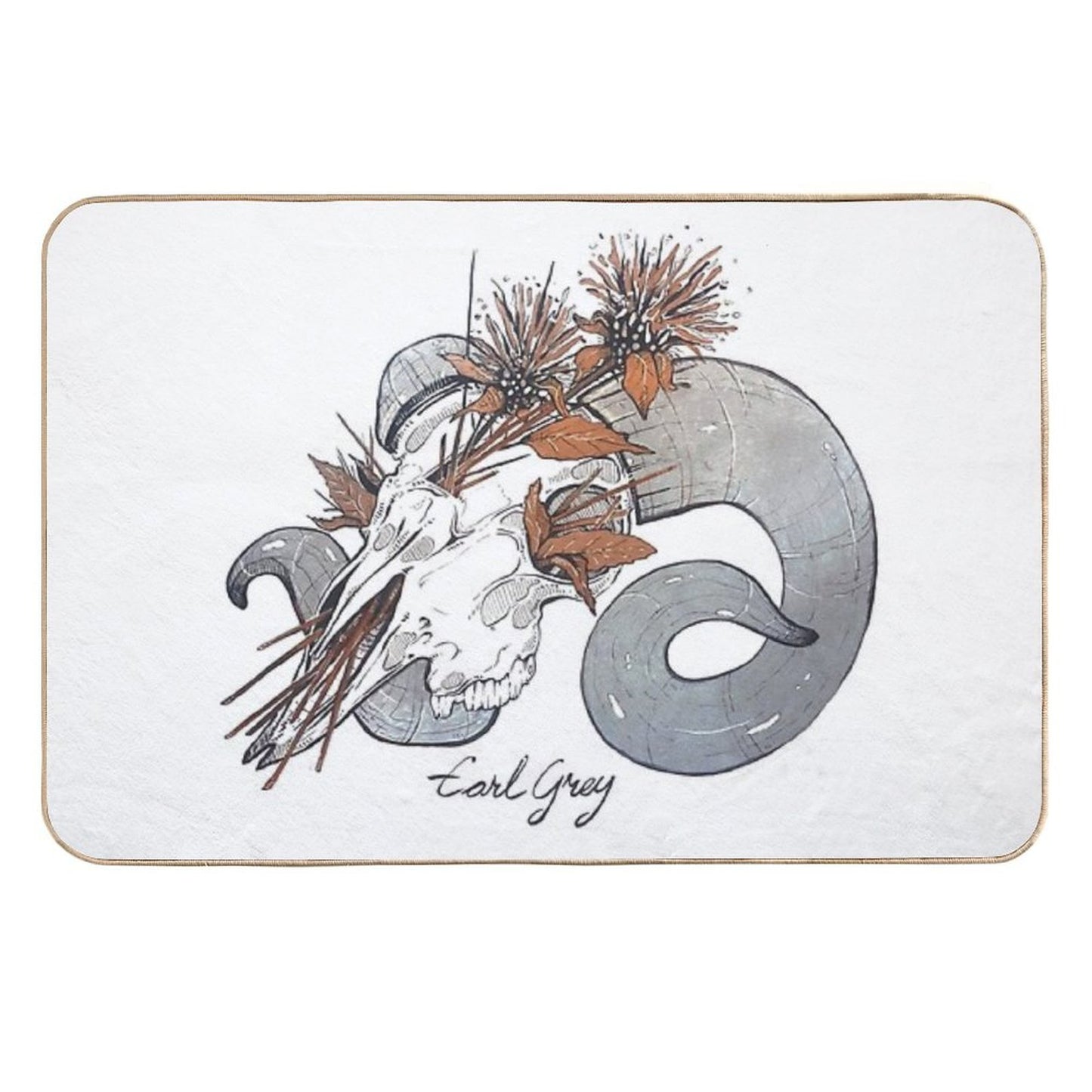 MorbidiTea - Earl Grey with Ram Skull  Dirt-Trapping Bath Mat