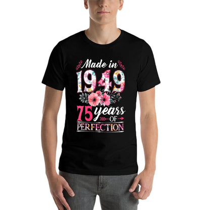 Womens 75 Year Old Made In 1949 Floral Flower 75th Birthday Womens  High-quality Stitching T-Shirt