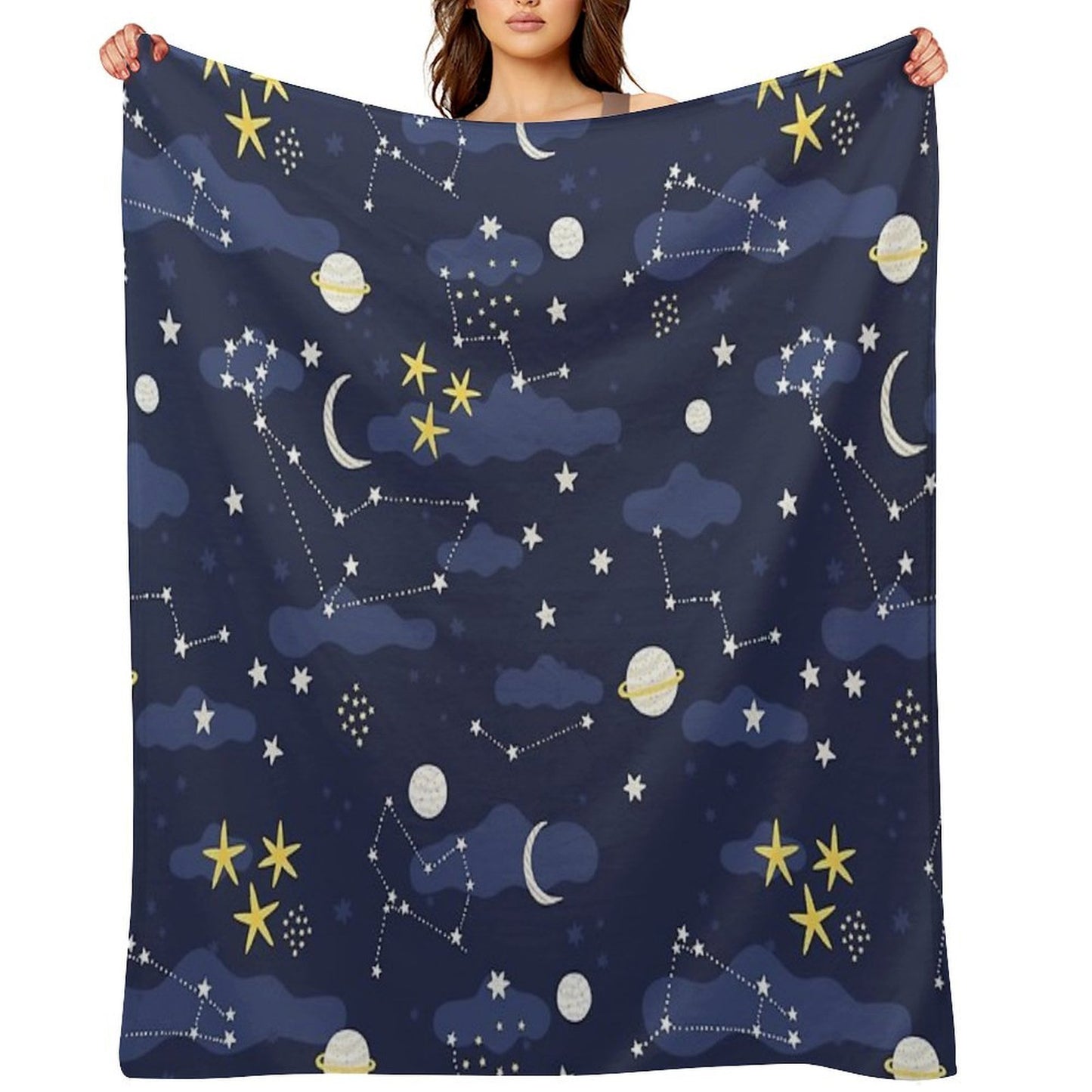 Galaxy - Cosmos, Moon And Stars. Astronomy Pattern. Cute Cartoon Universe Design. Anti-pilling Throw Blanket