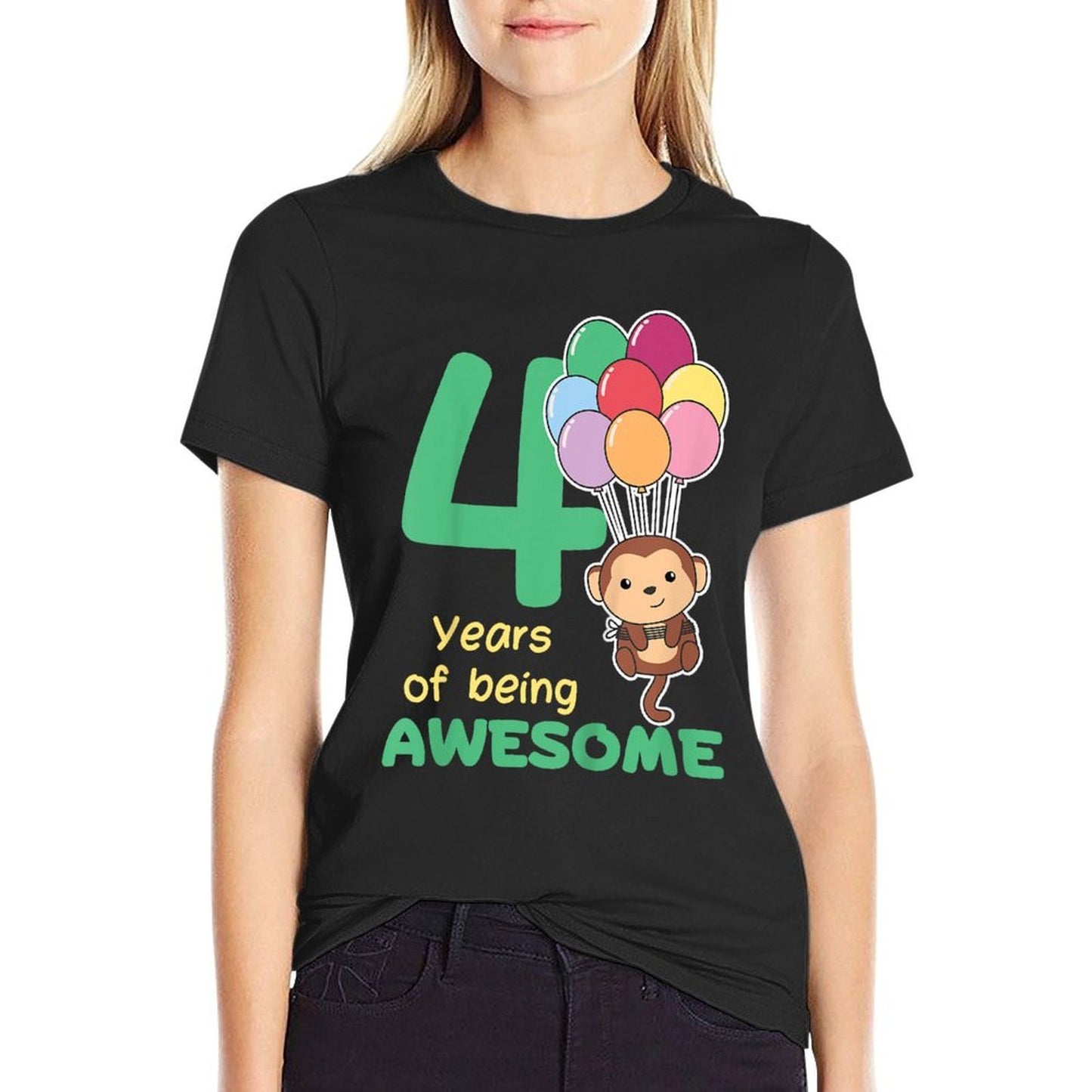 Kids Monkey 4th Birthday For Kids Four Year Old Monkey  Durable T-Shirt