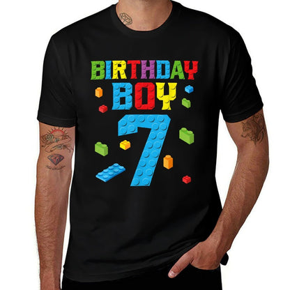 Master Builder 7th Birthday Boy 7 Seven Year Building Bricks  Trendy Pattern T-Shirt