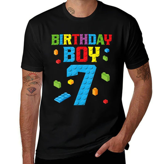Master Builder 7th Birthday Boy 7 Seven Year Building Bricks  Trendy Pattern T-Shirt