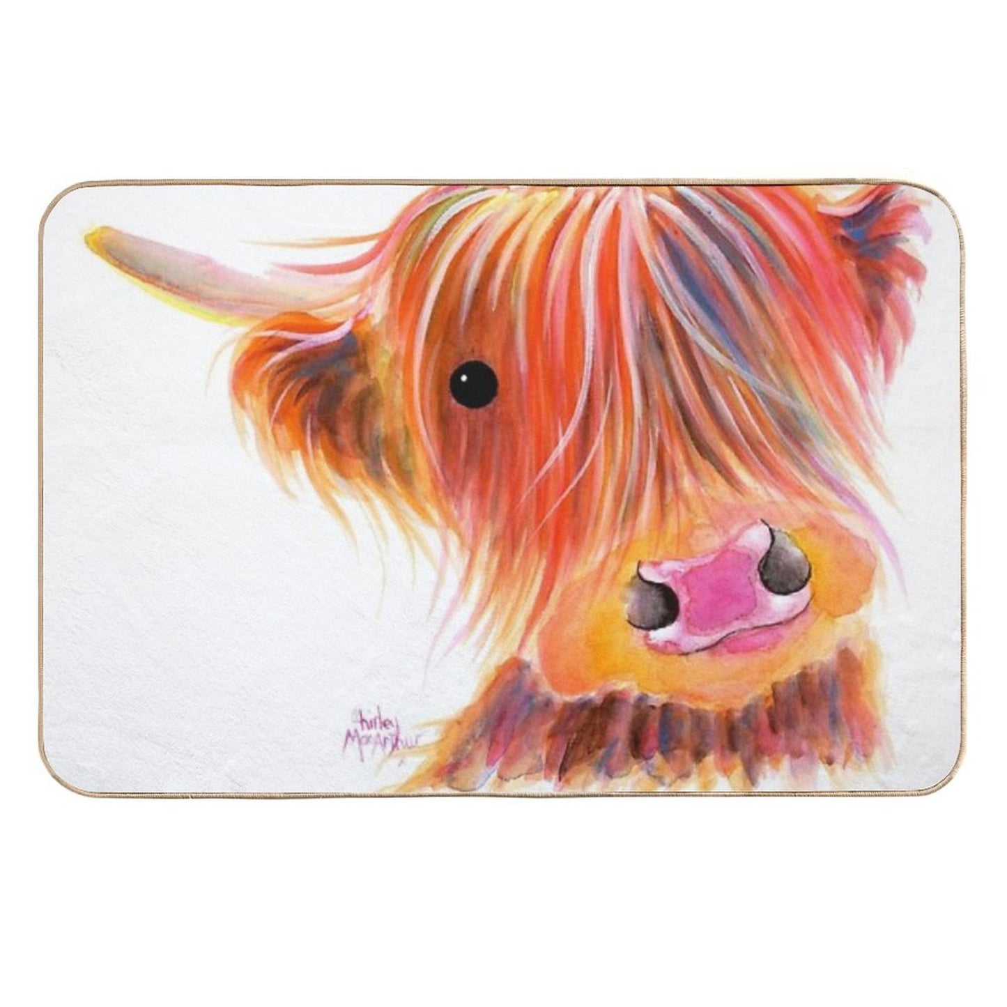 Scottish Highland Cow PRiNT ' SWEET SATSUMA ' by Shirley MacArthur  Eco-Friendly Bath Mat
