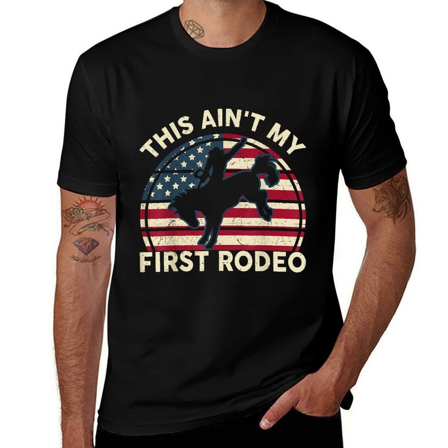 Cowboy-Shirt Aint My First Rodeo Funny Western Horse Riding  Rolled Sleeves T-Shirt