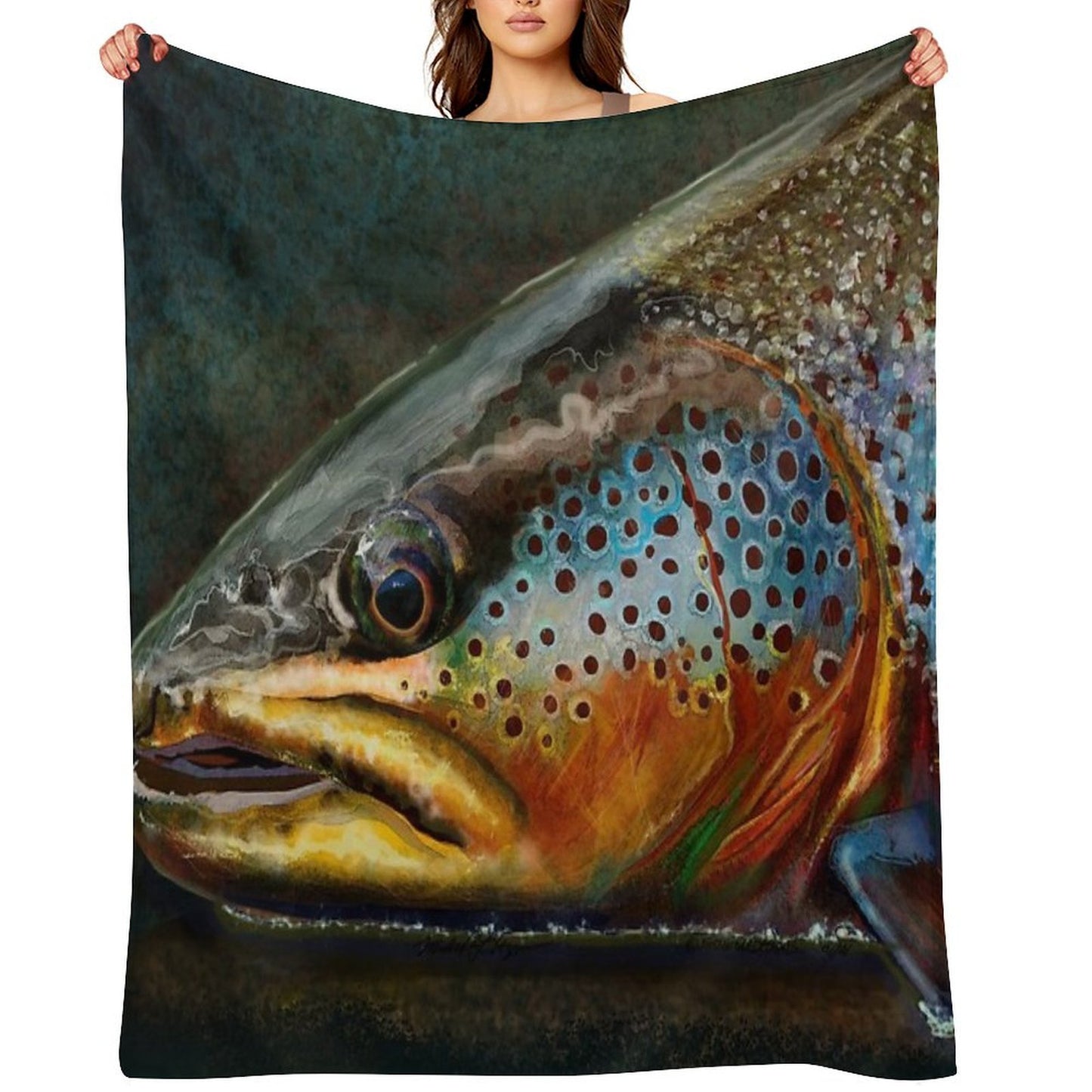 The Night Hunter Wild Brown Trout Plush Throw Blanket