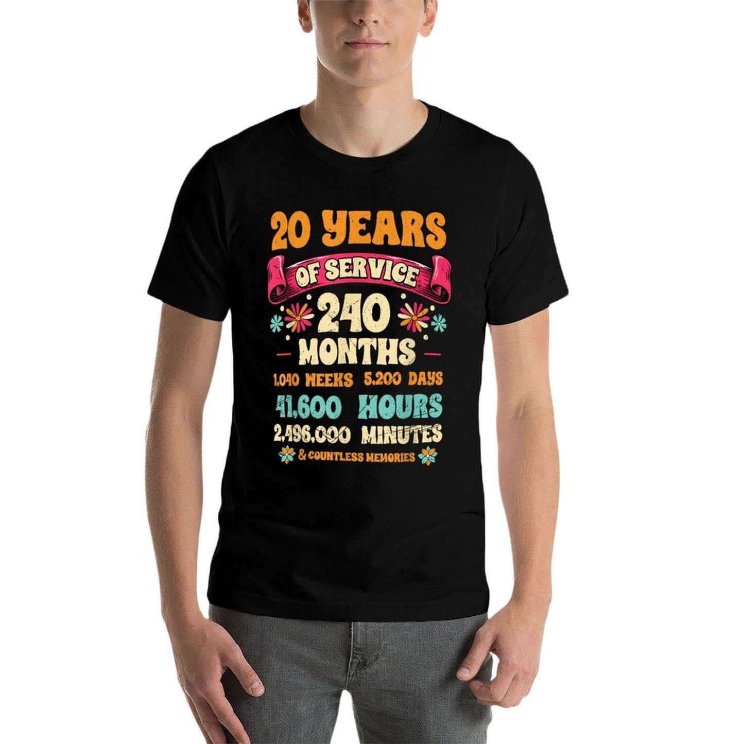 20 Years Of Service 20th Year Work Anniversary For Men Women  High-quality Stitching T-Shirt
