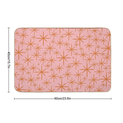 Twinkling Retro Atomic Starburst Pattern in Orange And Pink  Stain-Proof Bath Mat
