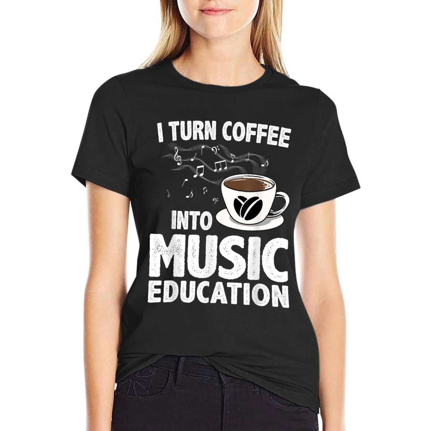 Funny Music Teacher Art For Women Men Musician Coffee Lover  Summer-ready Fabric T-Shirt