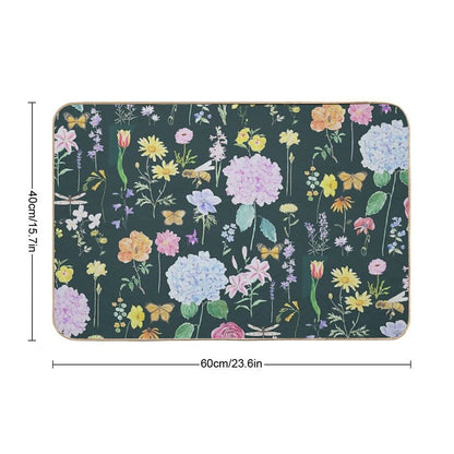 Summer Garden Flowers  Oil Painting Effect Green Background  Versatile Bath Mat