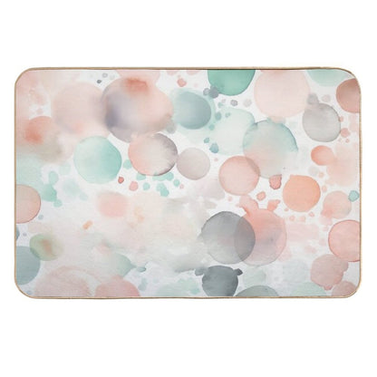 Green Grey And Pink Abstract Round Splashes in Light Pastel Colors Watercolor Illustration  Repositionable Bath Mat