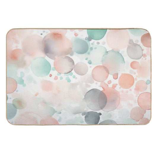 Green Grey And Pink Abstract Round Splashes in Light Pastel Colors Watercolor Illustration  Repositionable Bath Mat