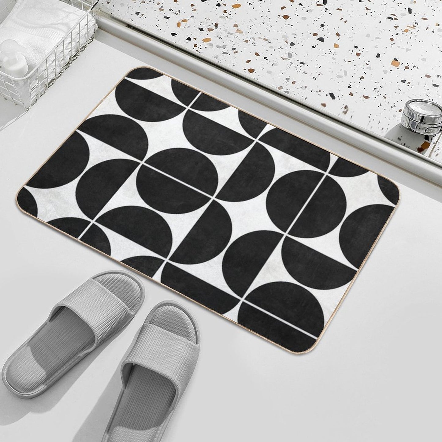 Mid-Century Modern Pattern No.3 - Black And White Concrete  Non-Slip Bath Mat