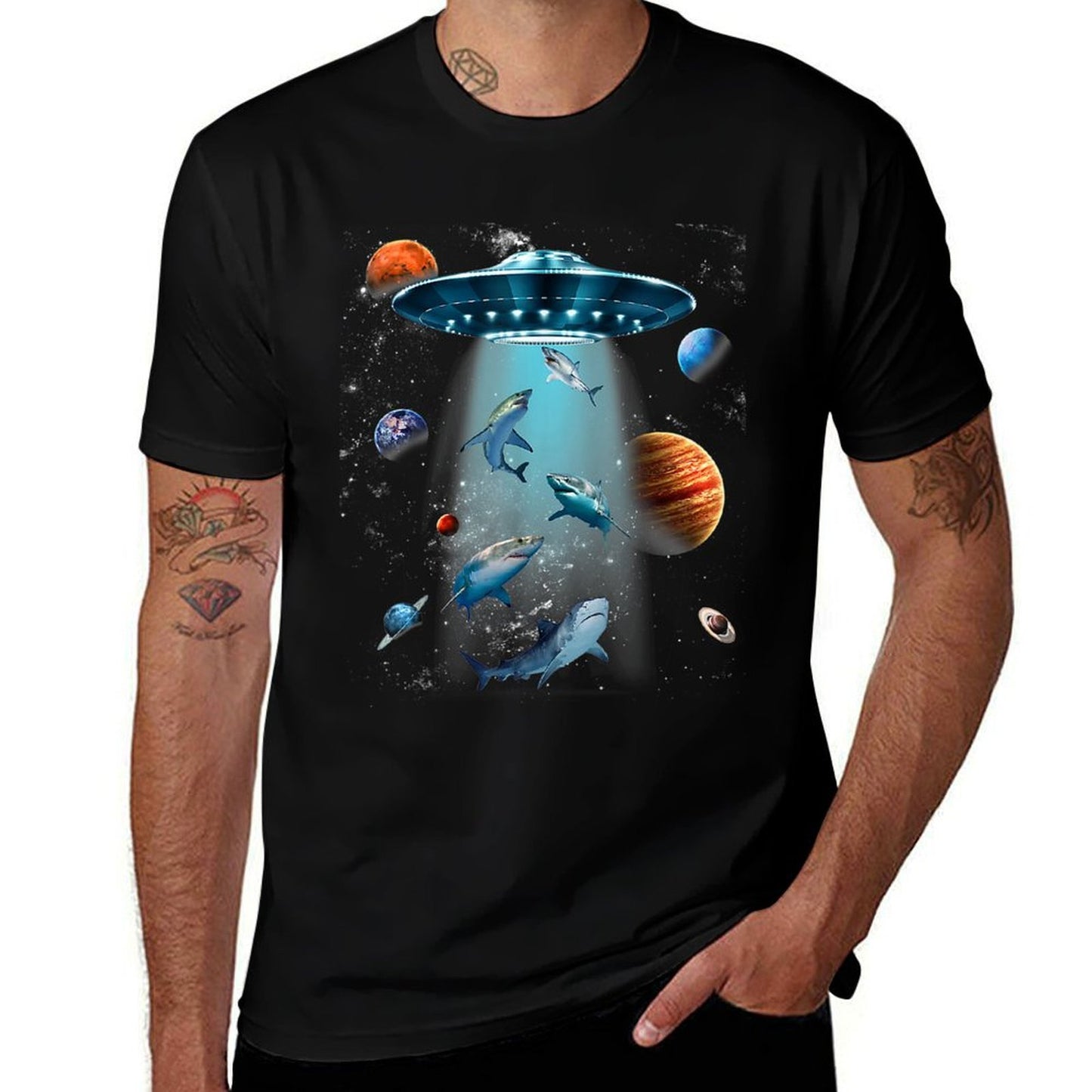 Galaxy Fish Shark Space UFO Alien Stars Sea Ocean Sharks  Stretchy T-Shirt