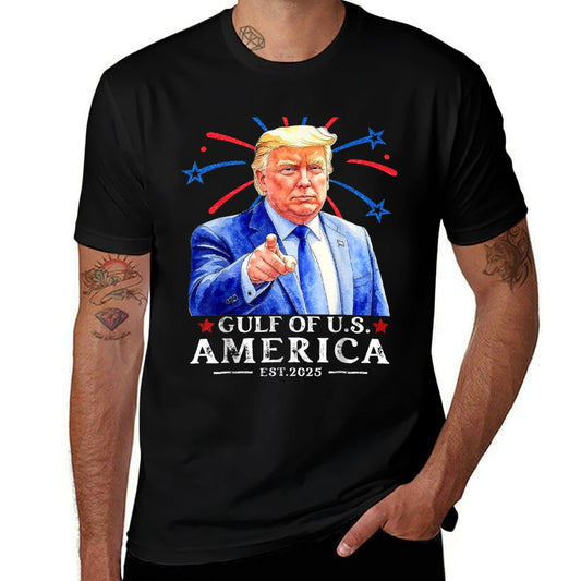 Funny Trump Gulf Of USA America 2025 Happy 4th Of July Trump  Ribbed Collar T-Shirt