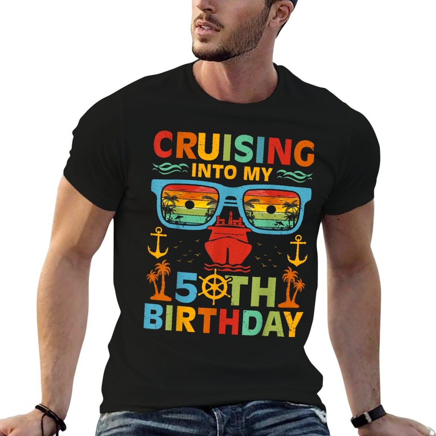 Cruising Into My 50th Birthday Cruise Vacation Birthday  Oversized Silhouette T-Shirt