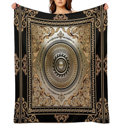 Ornate Baroque Filigree Black Bronze Greek Key Meander Durable Throw Blanket