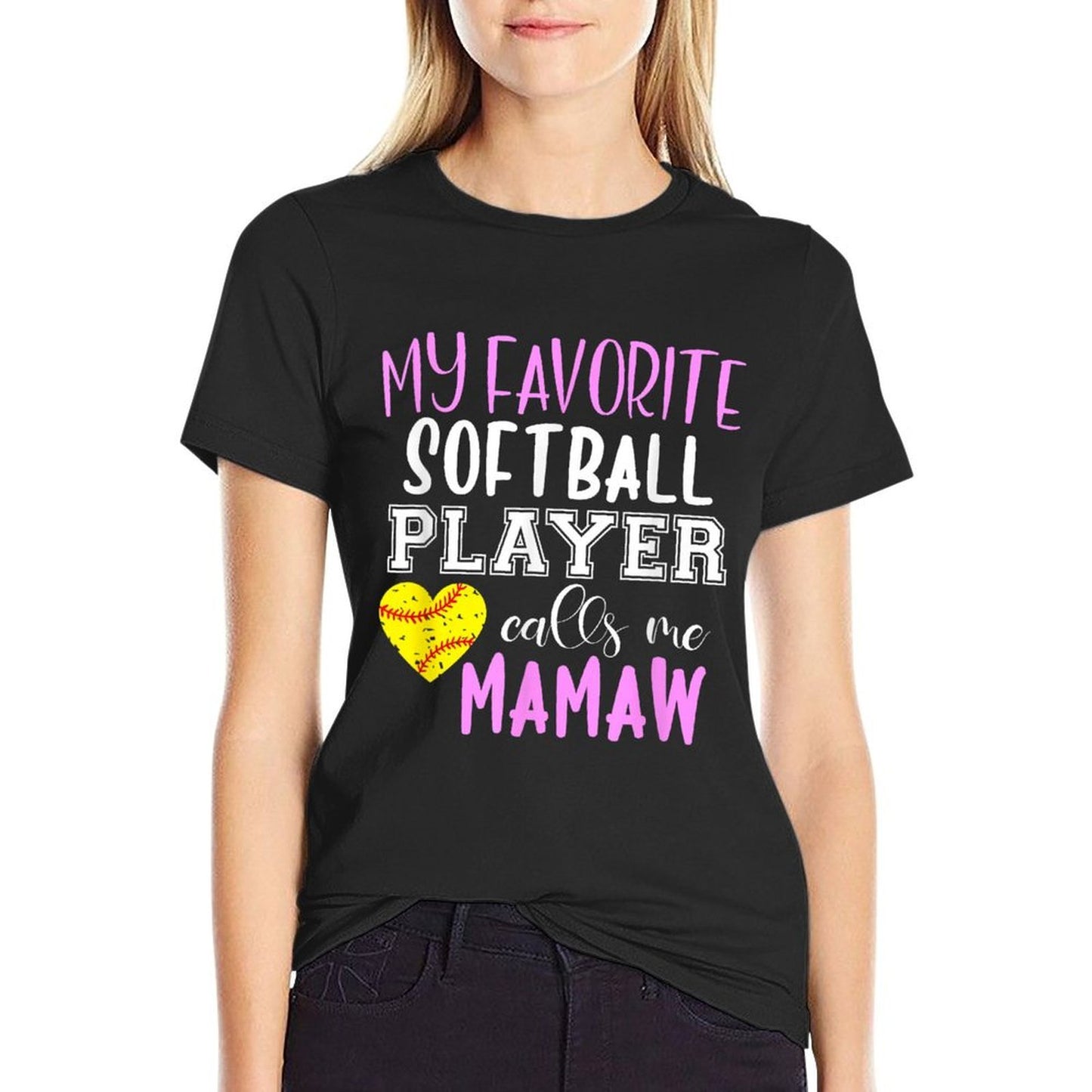 My Favorite Softball Player Call Me Mamaw  Odor-resistant T-Shirt