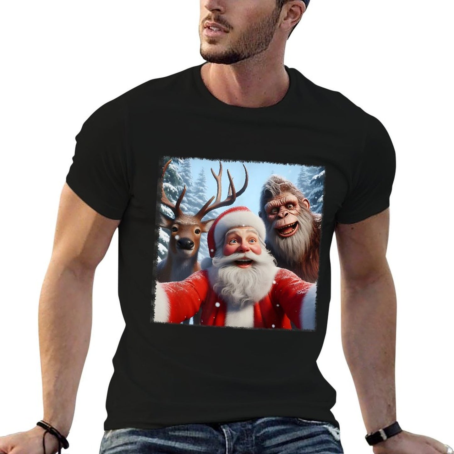 Reindeer Bigfoot Funny Cute Santa Selfie Christmas  Classic T-Shirt