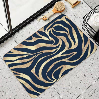 Elegant Navy Blue Gold Zebra Print  Multi-Purpose Bath Mat