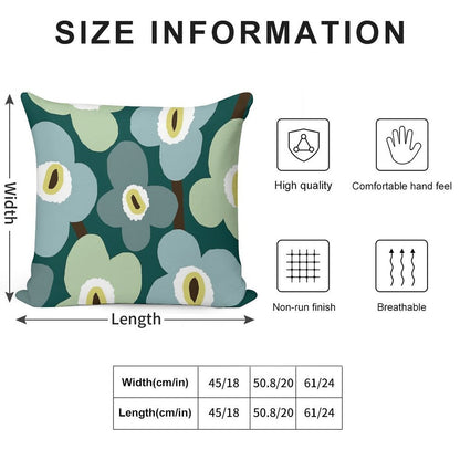 Iconic Retro Scandinavian Floral Pattern in Green And Blue Soft Gift Ready Throw Pillow