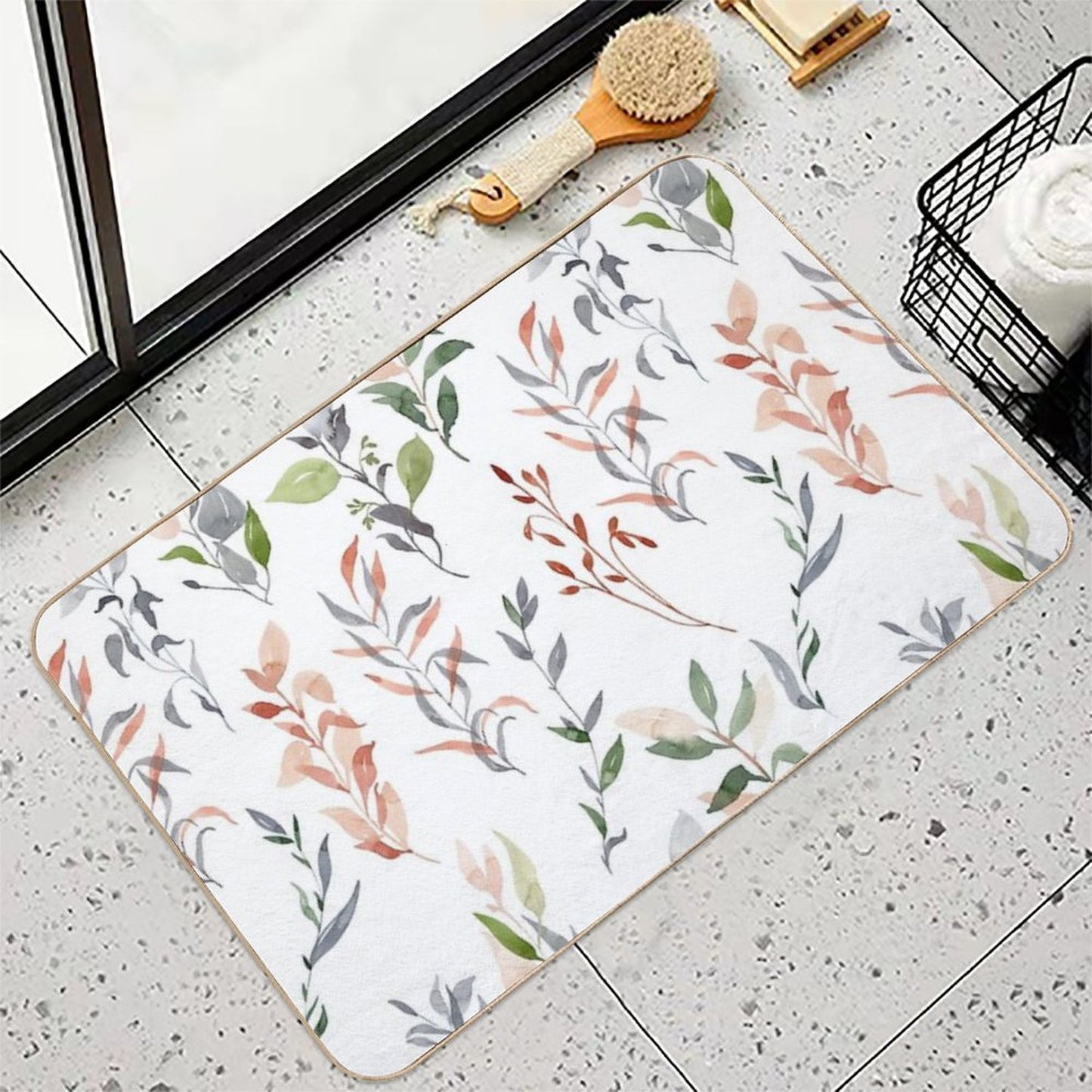 Watercolor Pattern with Leaves  Stain-Proof Bath Mat