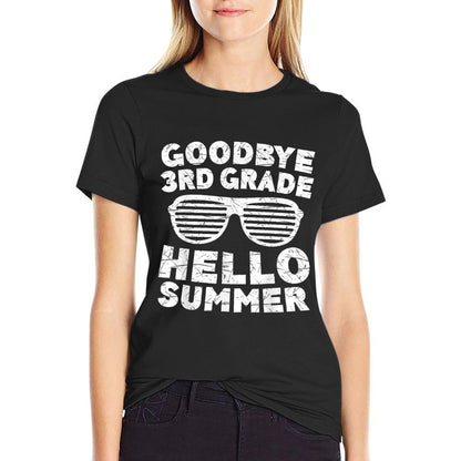 Goodbye 3rd Grade Hello Summer Third Grade Graduate  Ribbed Collar T-Shirt