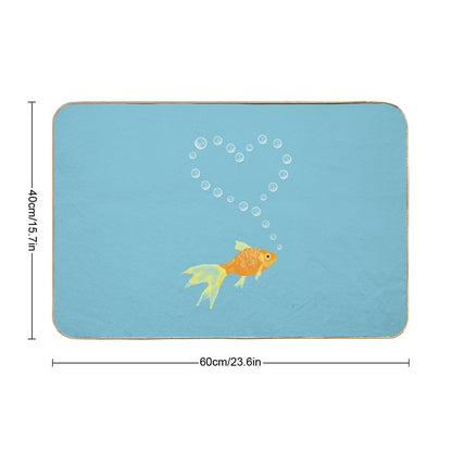 Goldfish Surrounded by Bubble Heart  Stain-Proof Bath Mat