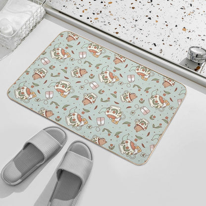 Guinea Pig And Capybara Tea Party Pattern, Bubu And Moonch  Long-Lasting Bath Mat