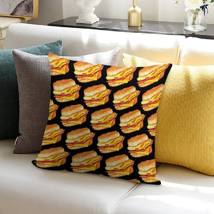 Bacon Egg & Cheese Sandwich Pattern - Black Soft Anti-Pilling Throw Pillow