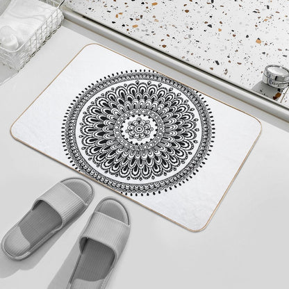 Mandala Black And White by Hayley Lauren Design  Stain-Proof Bath Mat