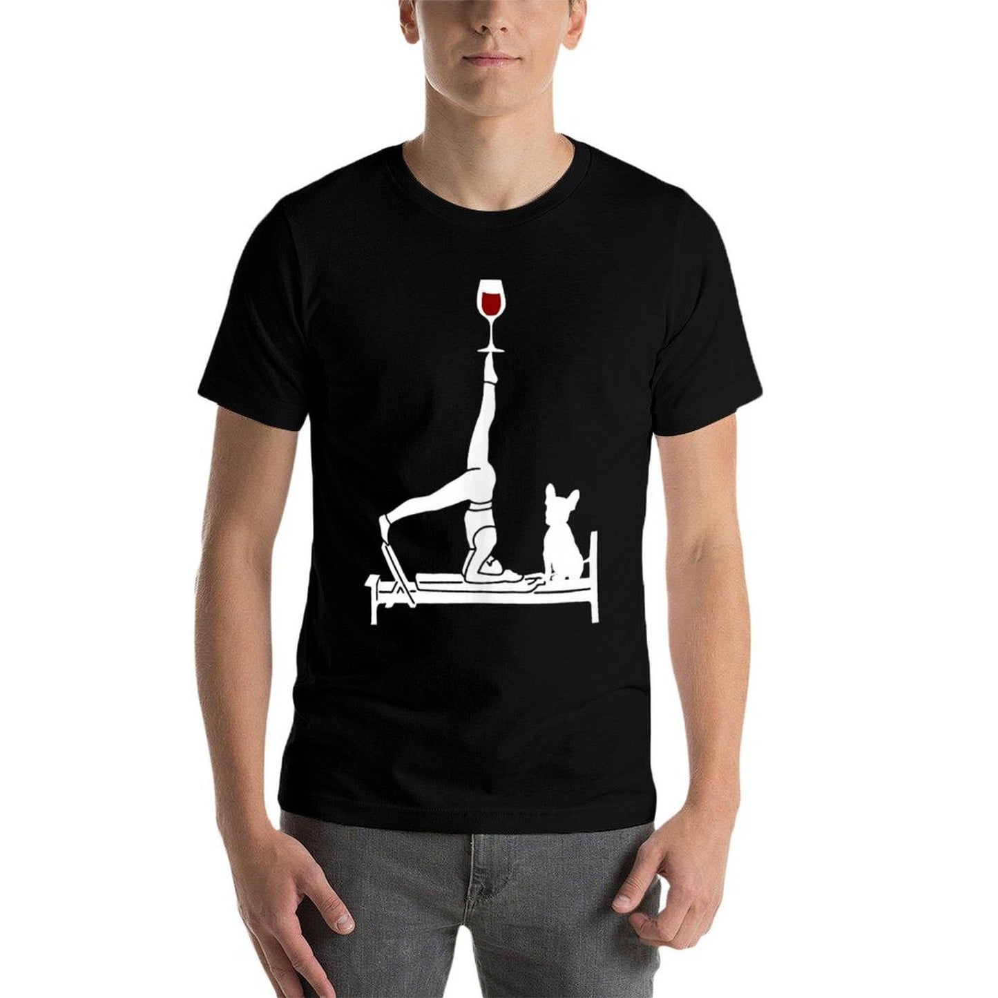 Pilates Wine Reformer Pilates with French Bulldog  Slim-fit Cut T-Shirt