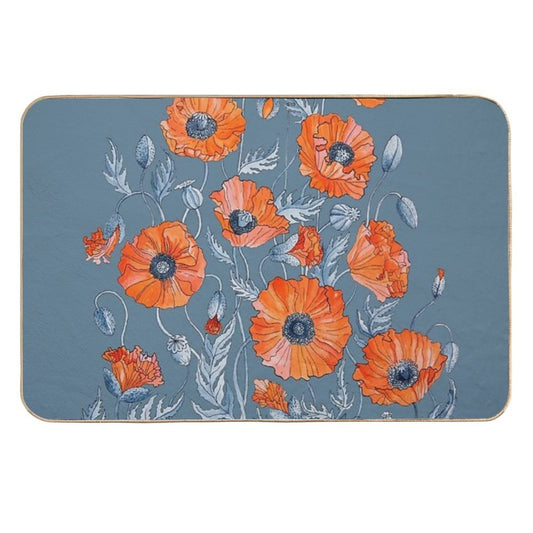 Poppies Floral Botanical Art  Absorbent Bath Mat