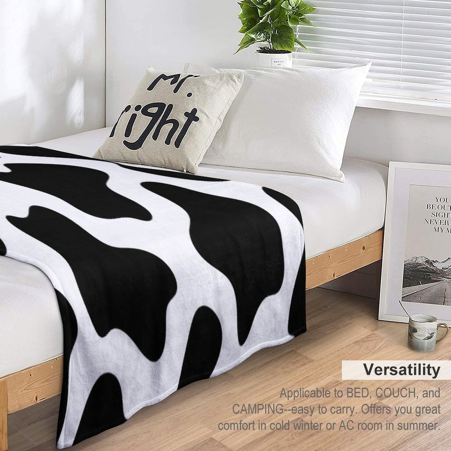 Cow Print Machine-washable Throw Blanket