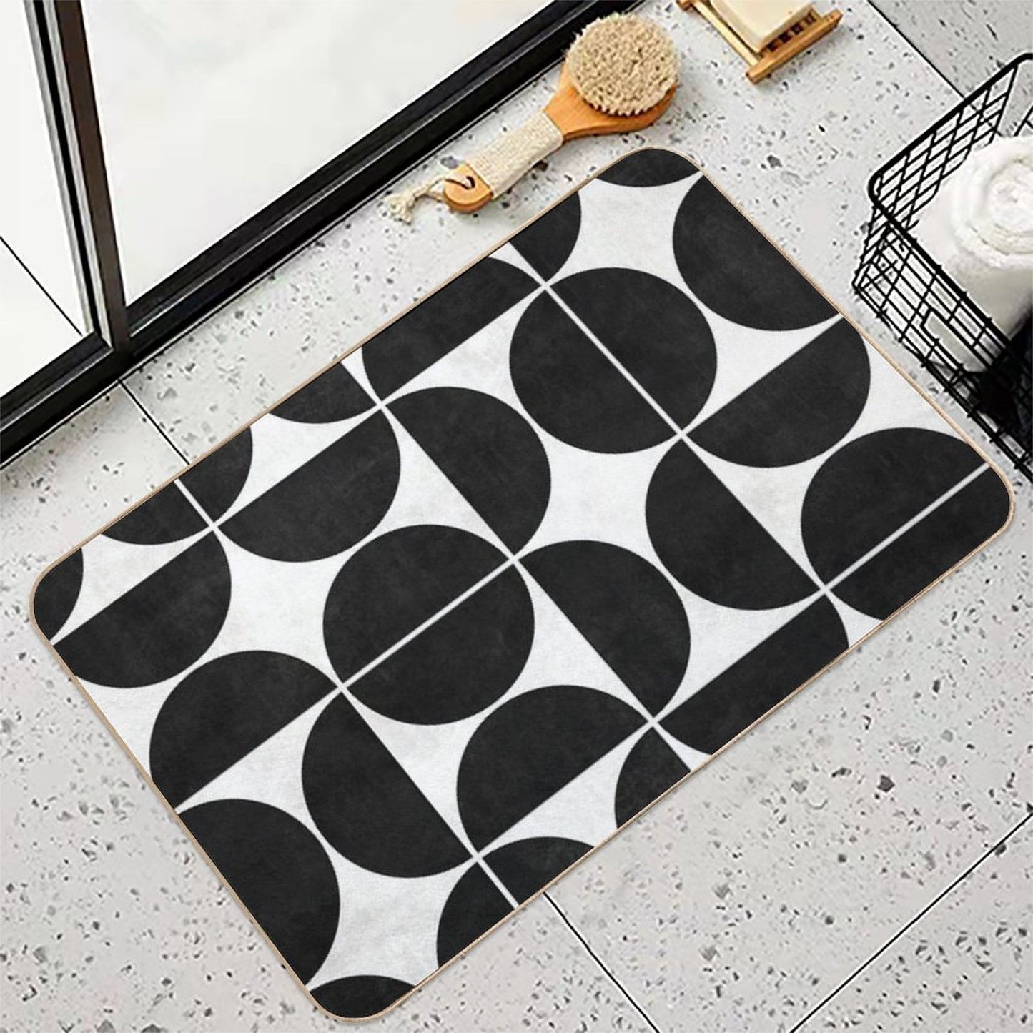 Mid-Century Modern Pattern No.3 - Black And White Concrete  Non-Slip Bath Mat
