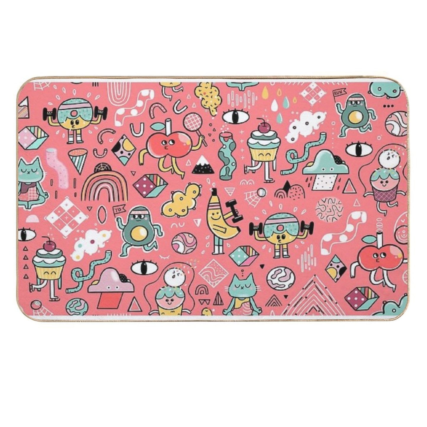 Funny Crazy Avocado, Banana, Ice Cream, Apple, Cat, Cupcake. Fitness Food.  Eco-Friendly Bath Mat